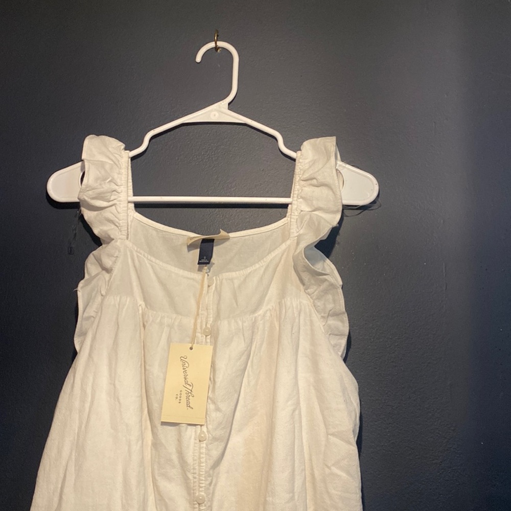 White ruffle linen dress- NWT